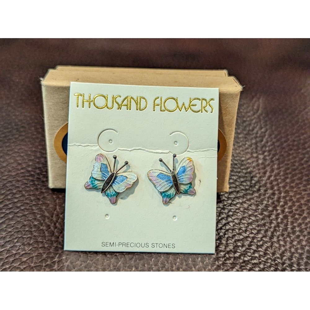 Thousand Flowers Butterfly Earrings Sterling Silver Enamel